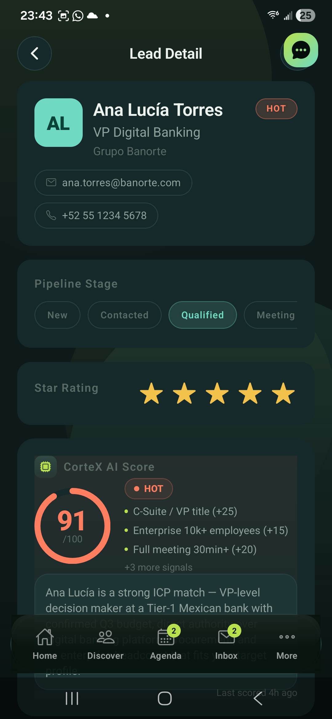 BAND qualification scoring inside the EngageX app