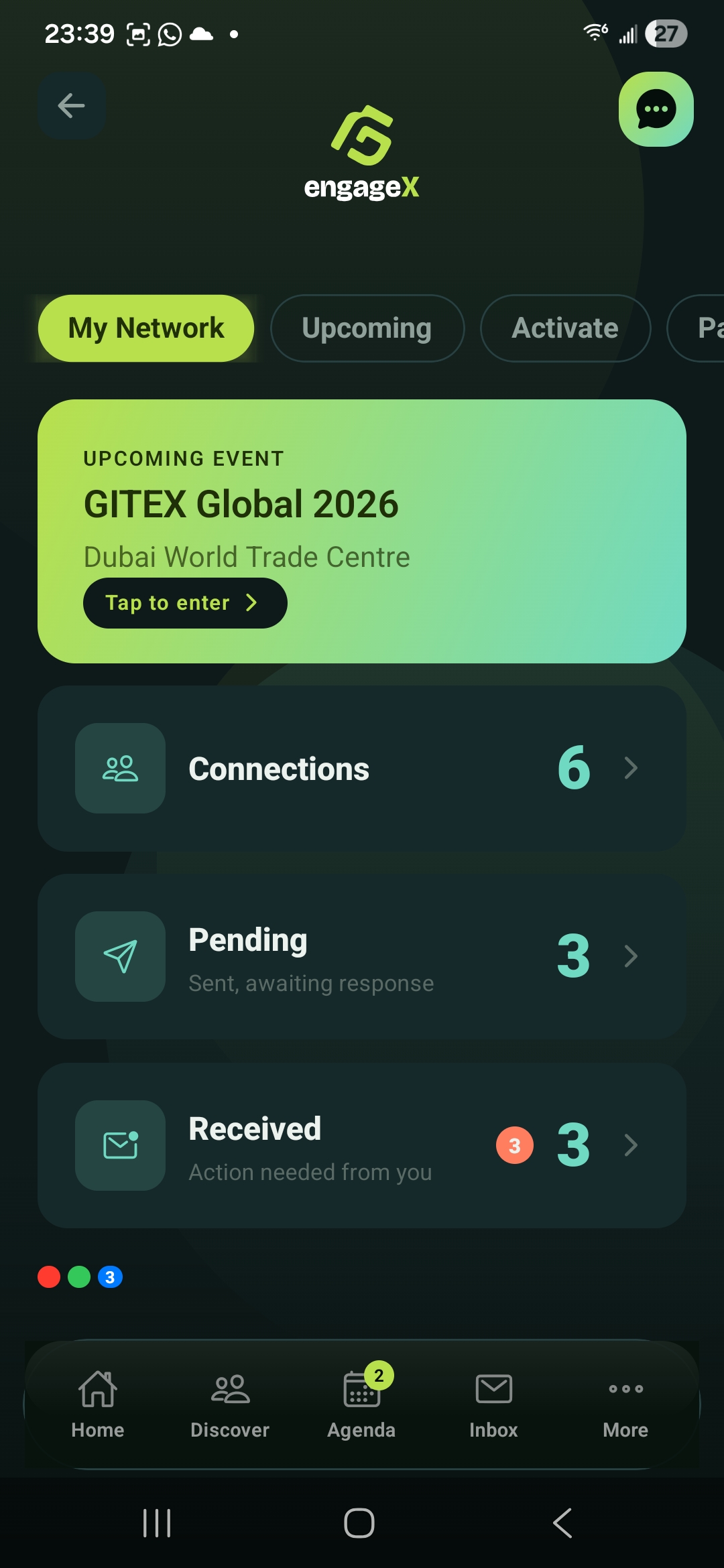 My Network — every contact, voice note, and follow-up cue from the event