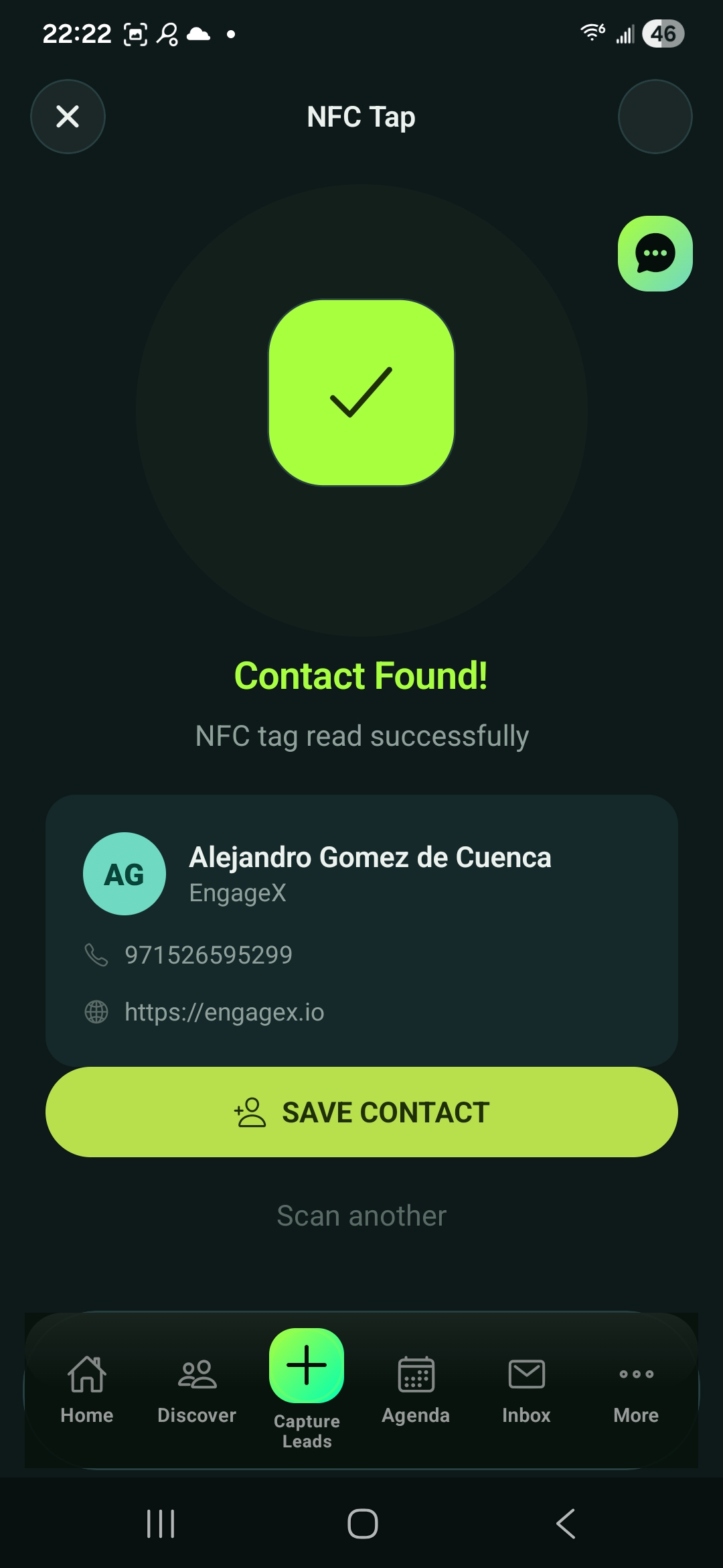 EngageX captures a lead via NFC tap